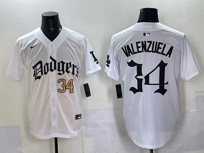Men Los Angeles Dodgers 34 Valenzuela white Nike 2025 MLB jersey 007